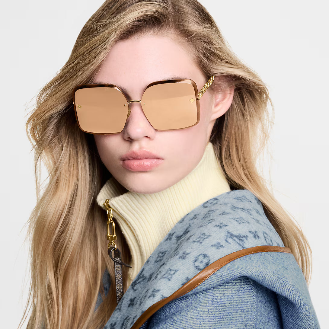 Louis Vuitton Women Square Frame Metallic Gold Sunglasses