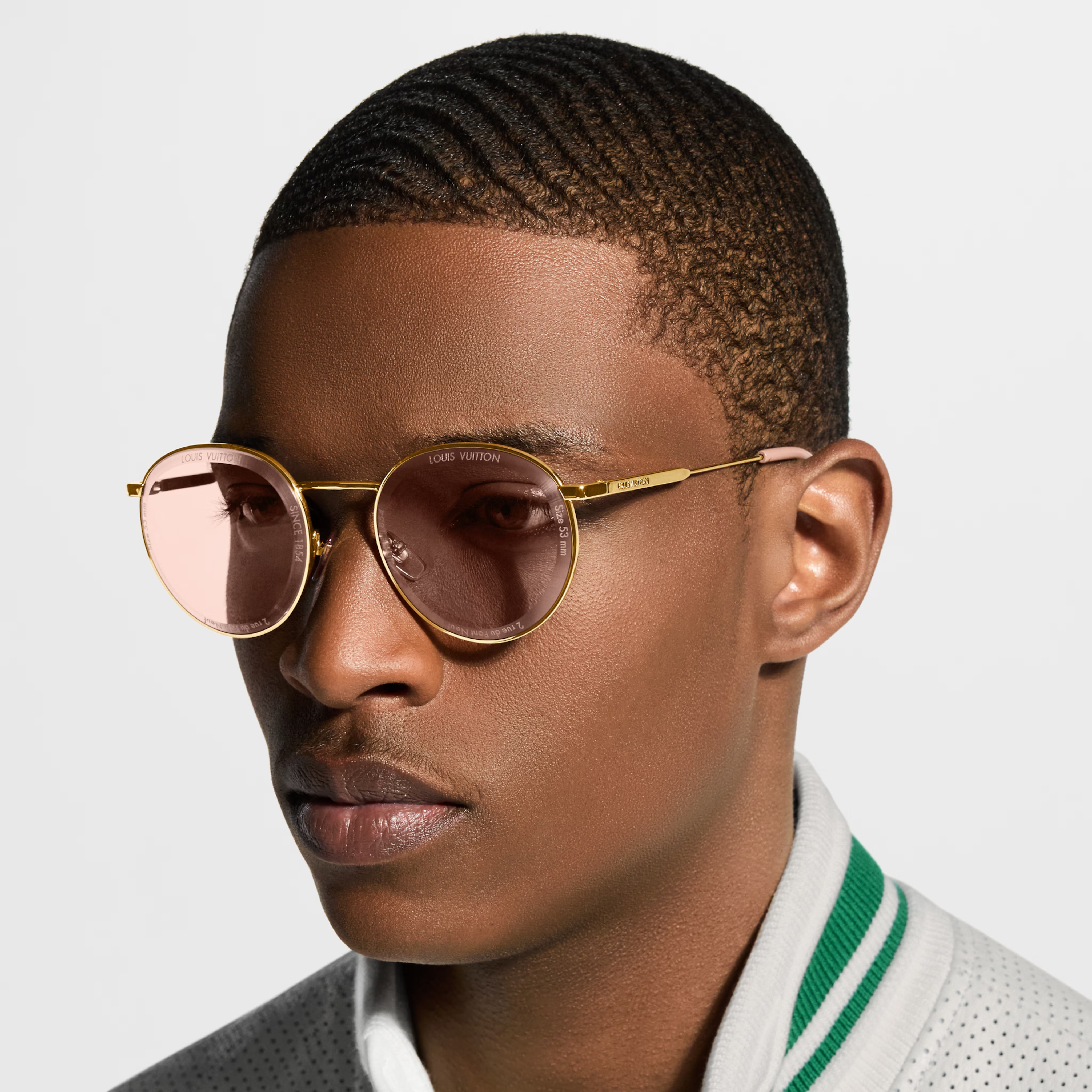 Louis Vuitton Men Round Frame Shiny Gold Sunglasses