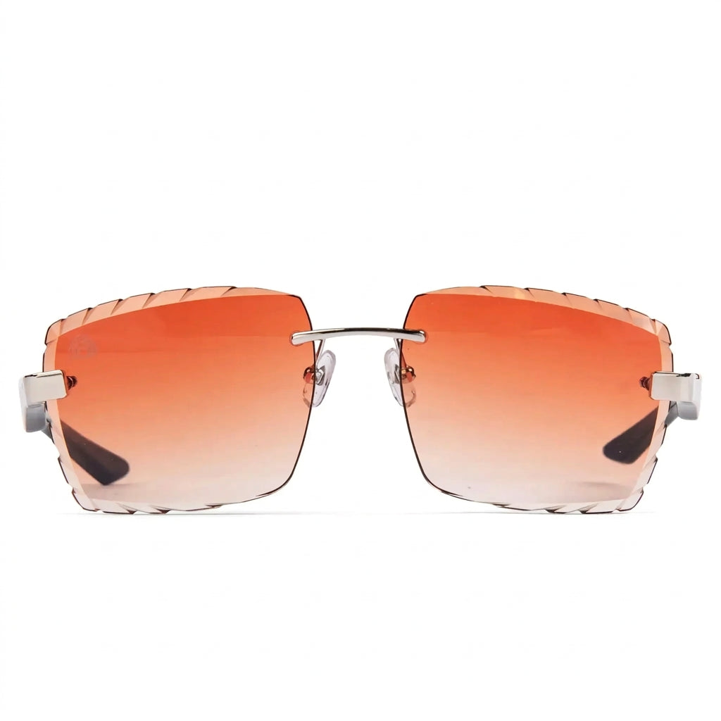 Maybach The Artist III Unisex P-WBZ-ZZ5 Brown/Cognac Wood Silver Diamond-Cut Rimless Luxury Sunglasses