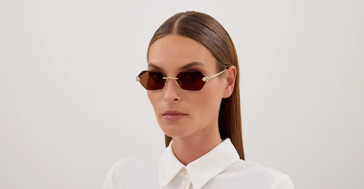 Cartier Panthère de C Women Rimless Hexagon-Frame Gold Brown Sunglasses