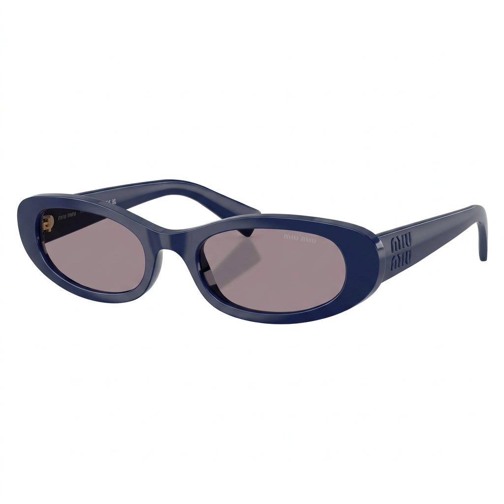 Miu Miu Women MU C02S Oval Glossy Navy Blue / Soft Grey Sunglasses