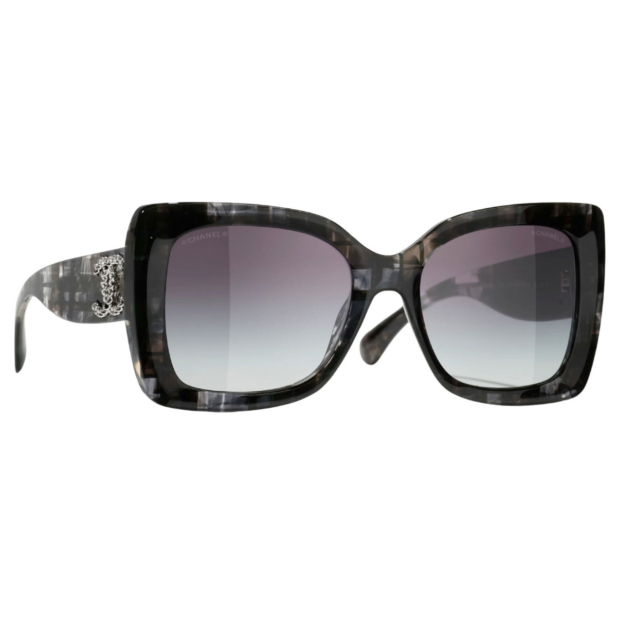 Chanel Women Square Tortoise Grey Gradient Sunglasses