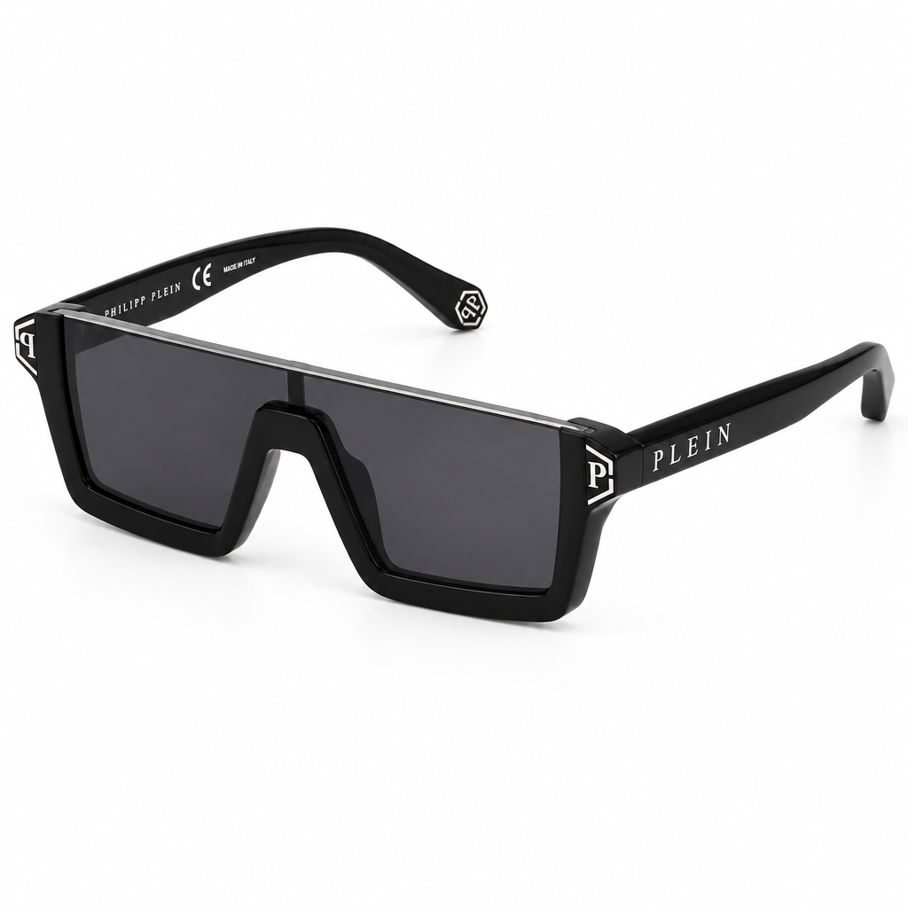 Philipp Plein Men Shelter SPP006M 700G Black / Silver Mirror Sunglasses