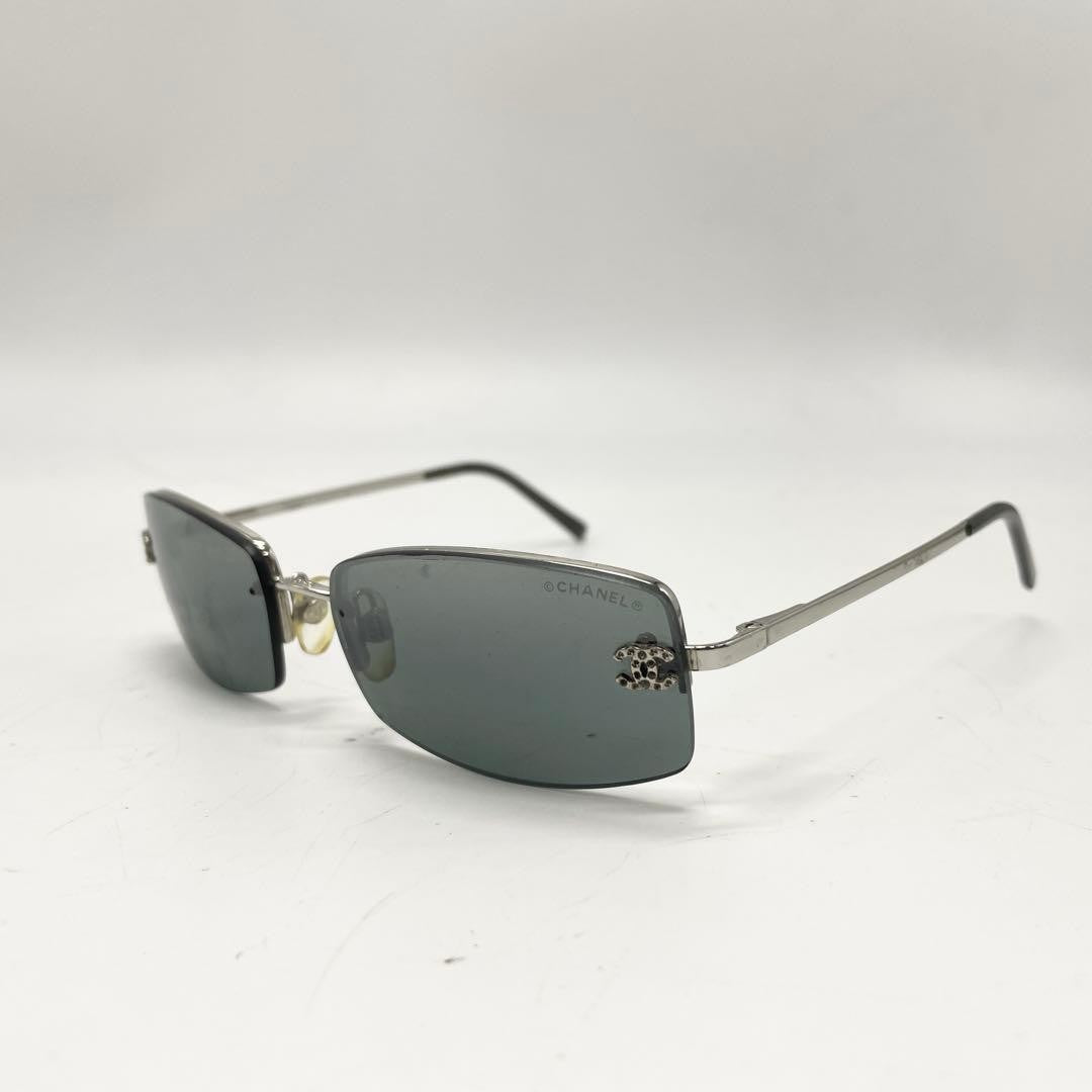 Chanel Unisex Coco Rhinestone Rimless Grey Sunglasses