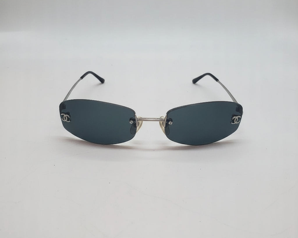 Chanel Unisex Coco Rhinestone Rimless Grey Sunglasses