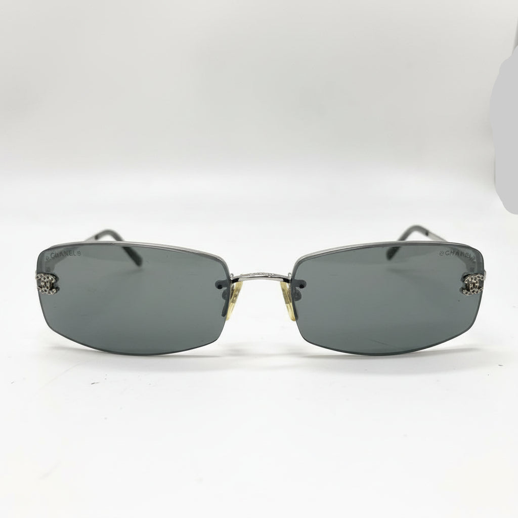Chanel Unisex Coco Rhinestone Rimless Grey Sunglasses