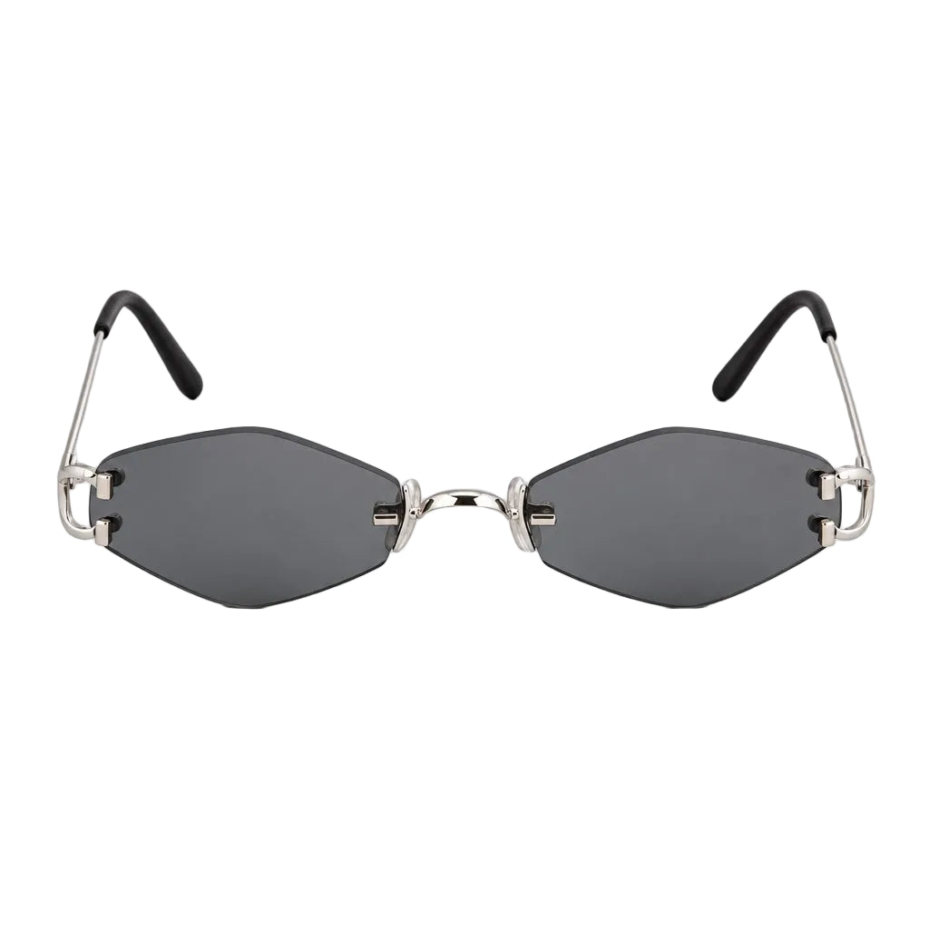 Cartier Unisex Vintage Rimless Hexagonal Silver Grey Sunglasses 