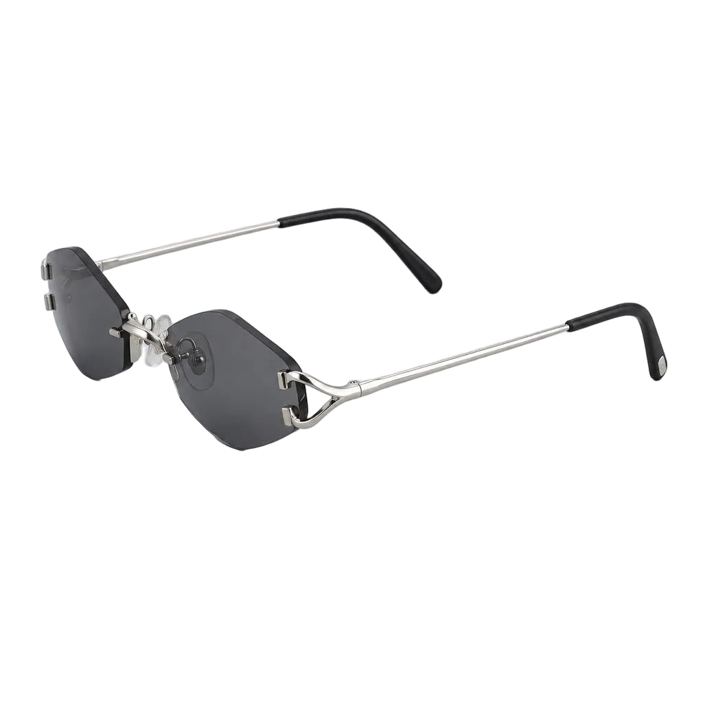 Cartier Unisex Vintage Rimless Hexagonal Silver Grey Sunglasses
