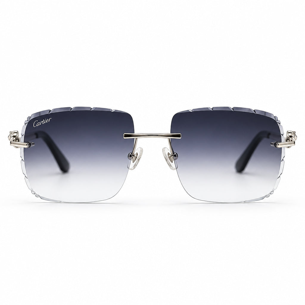Cartier Panthère de Unisex Rimless Rectangular Grey Gradient Split Diamond Cut Sunglasses