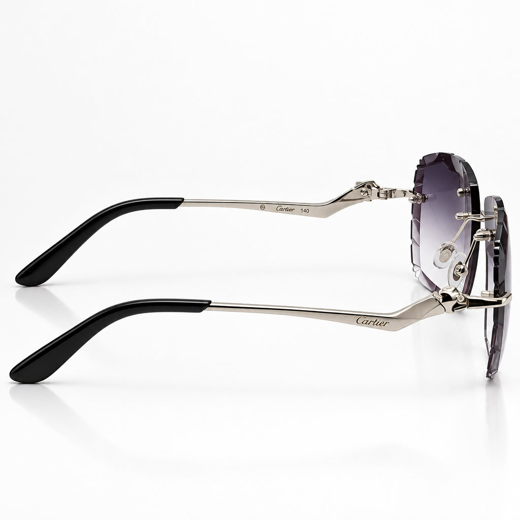 Cartier Panthère de Unisex Rimless Rectangular Grey Gradient Split Diamond Cut Sunglasses