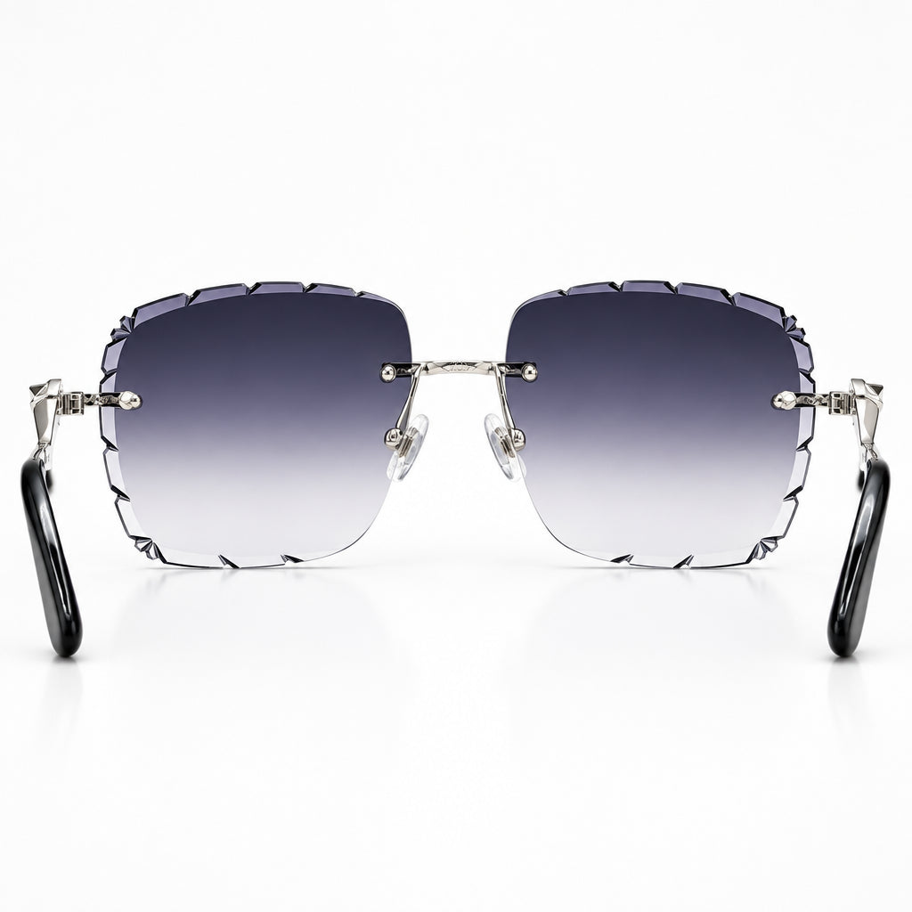 Cartier Panthère de Unisex Rimless Rectangular Grey Gradient Split Diamond Cut Sunglasses