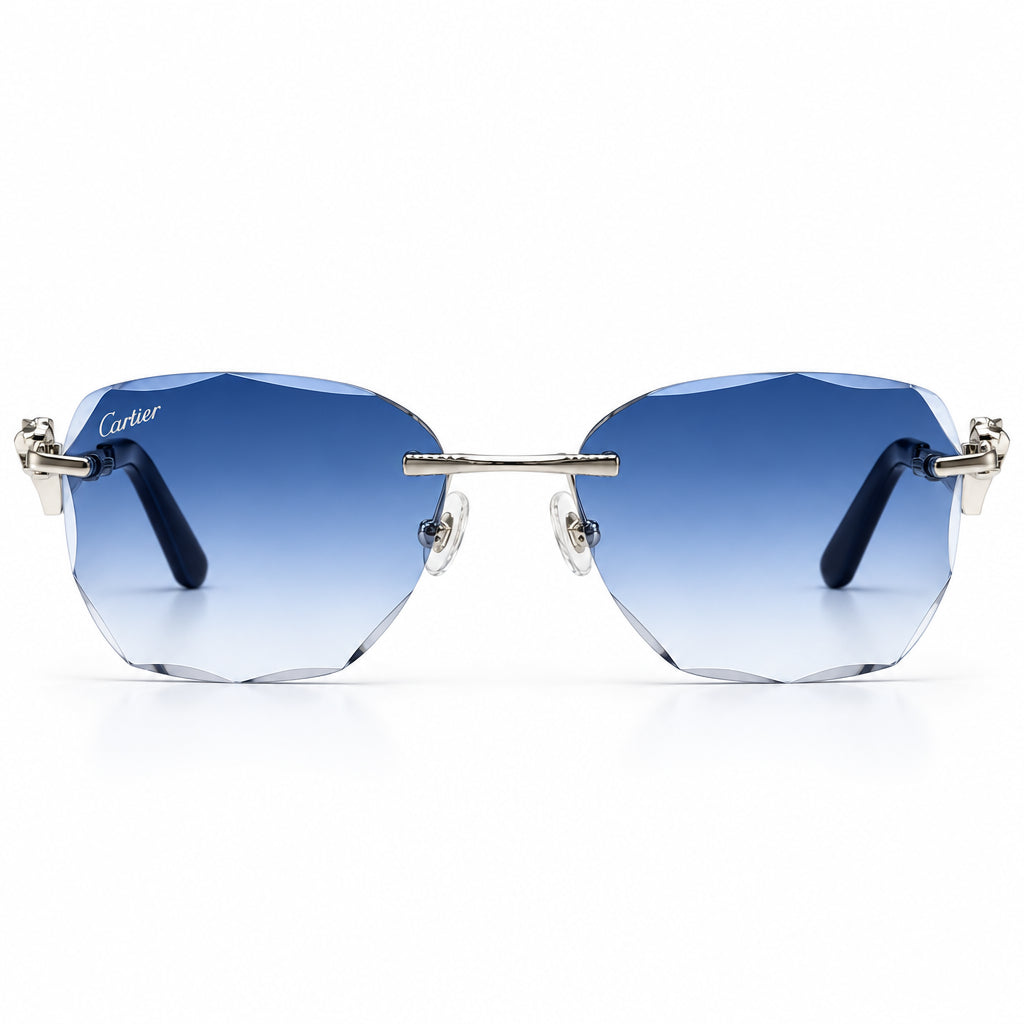 Cartier Panthère de Unisex Rimless Rectangular Blue Gradient Split Diamond Cut Sunglasses