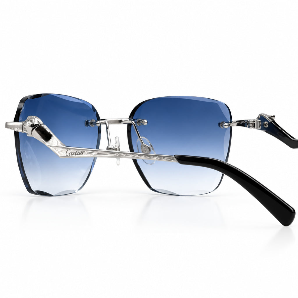 Cartier Panthère de Unisex Rimless Rectangular Blue Gradient Split Diamond Cut Sunglasses
