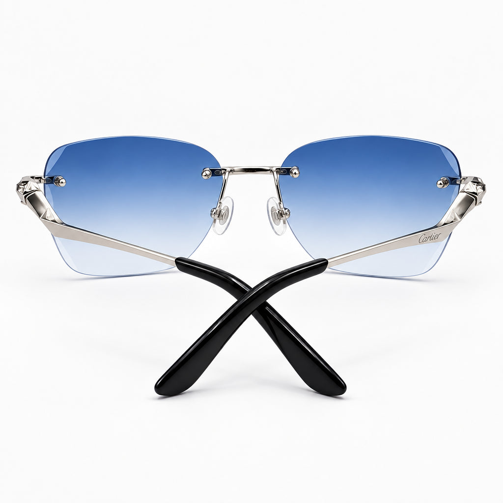 Cartier Panthère de Unisex Rimless Rectangular Blue Gradient Split Diamond Cut Sunglasses