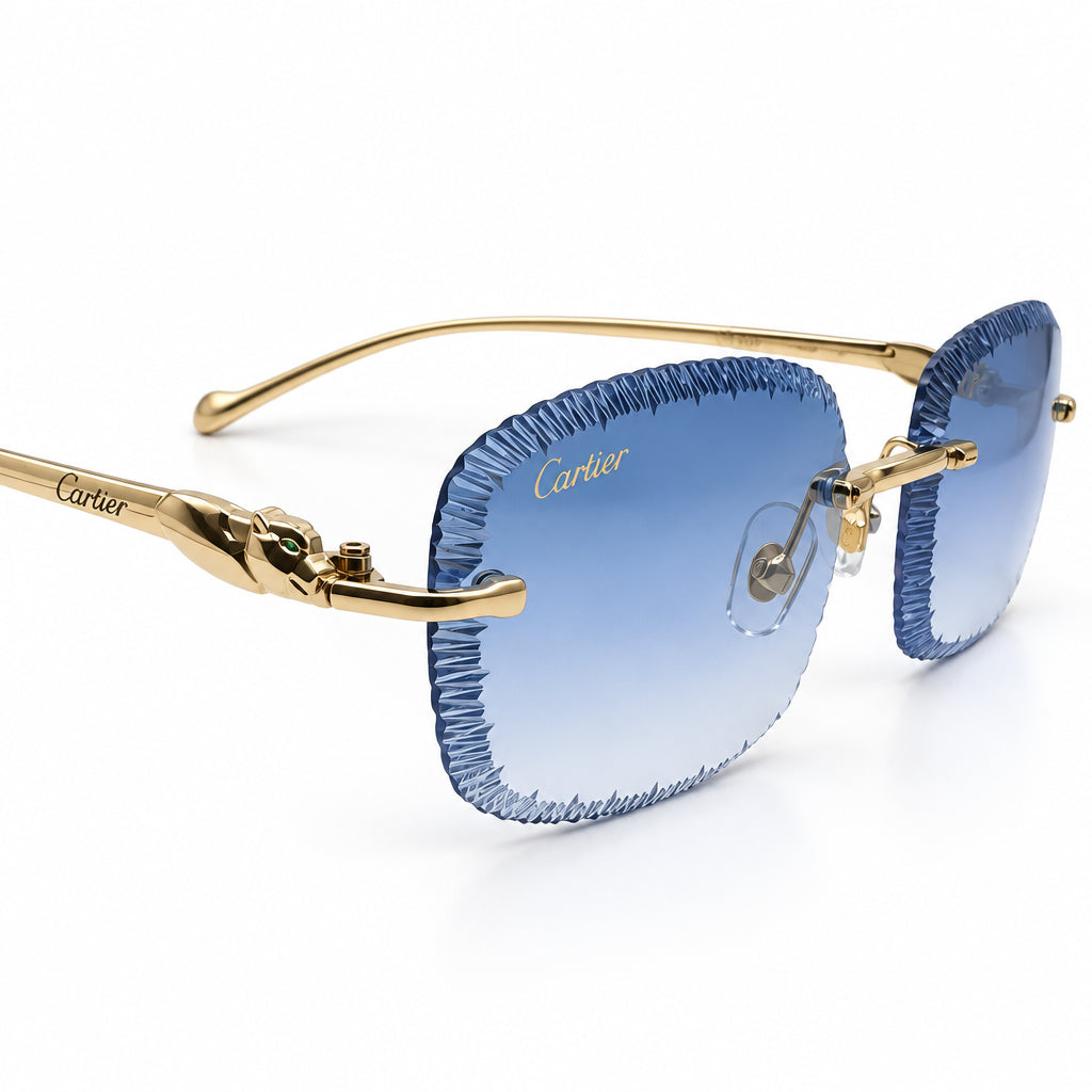 Cartier Panthère de Unisex Rimless Sky Blue Lens Split Diamond Cut Sunglasses