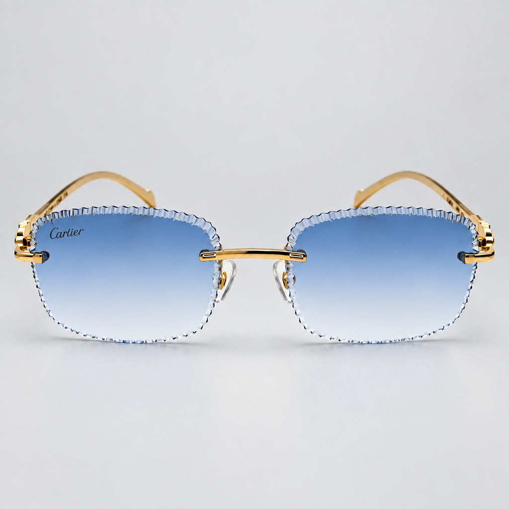Cartier Panthère de Unisex Rimless Sky Blue Lens Split Diamond Cut Sunglasses