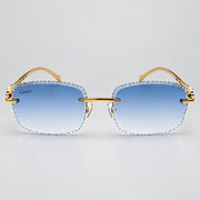 Cartier Panthère de Unisex Rimless Sky Blue Lens Split Diamond Cut Sunglasses
