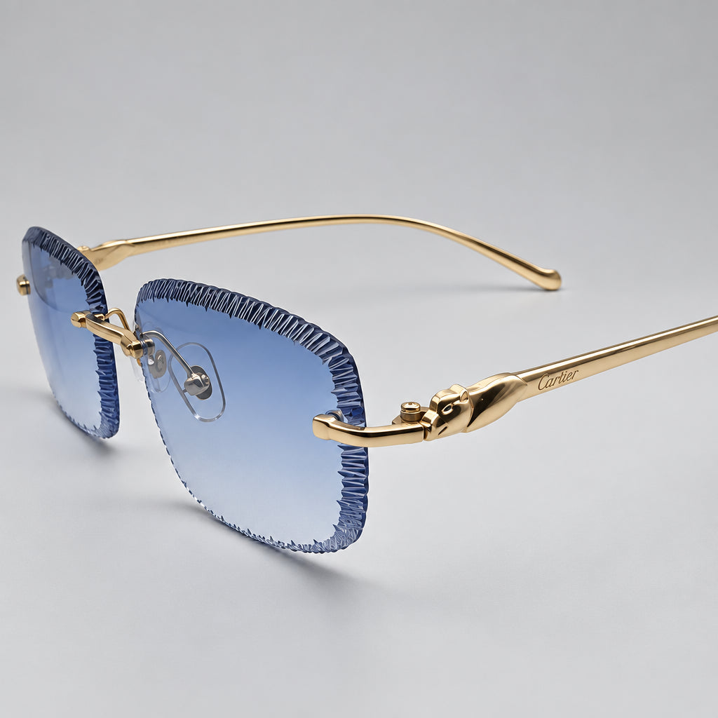Cartier Panthère de Unisex Rimless Sky Blue Lens Split Diamond Cut Sunglasses