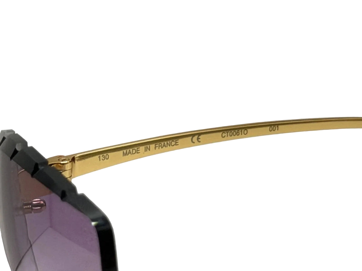Cartier Panthère de Unisex Rimless Purple Gradient Lens Split Diamond Cut Sunglasses