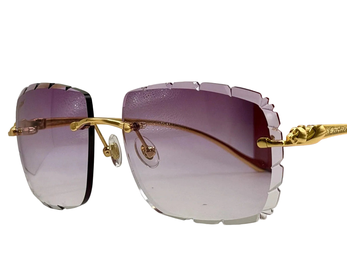 Cartier Panthère de Unisex Rimless Purple Gradient Lens Split Diamond Cut Sunglasses
