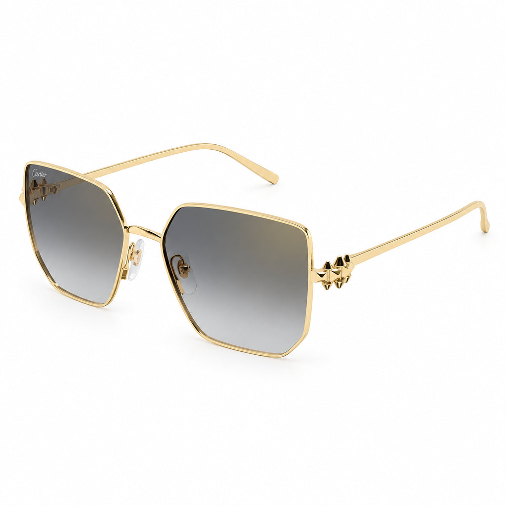 Cartier Clash de C Women Gold Finish Studded Temple Square Grey Sunglasses