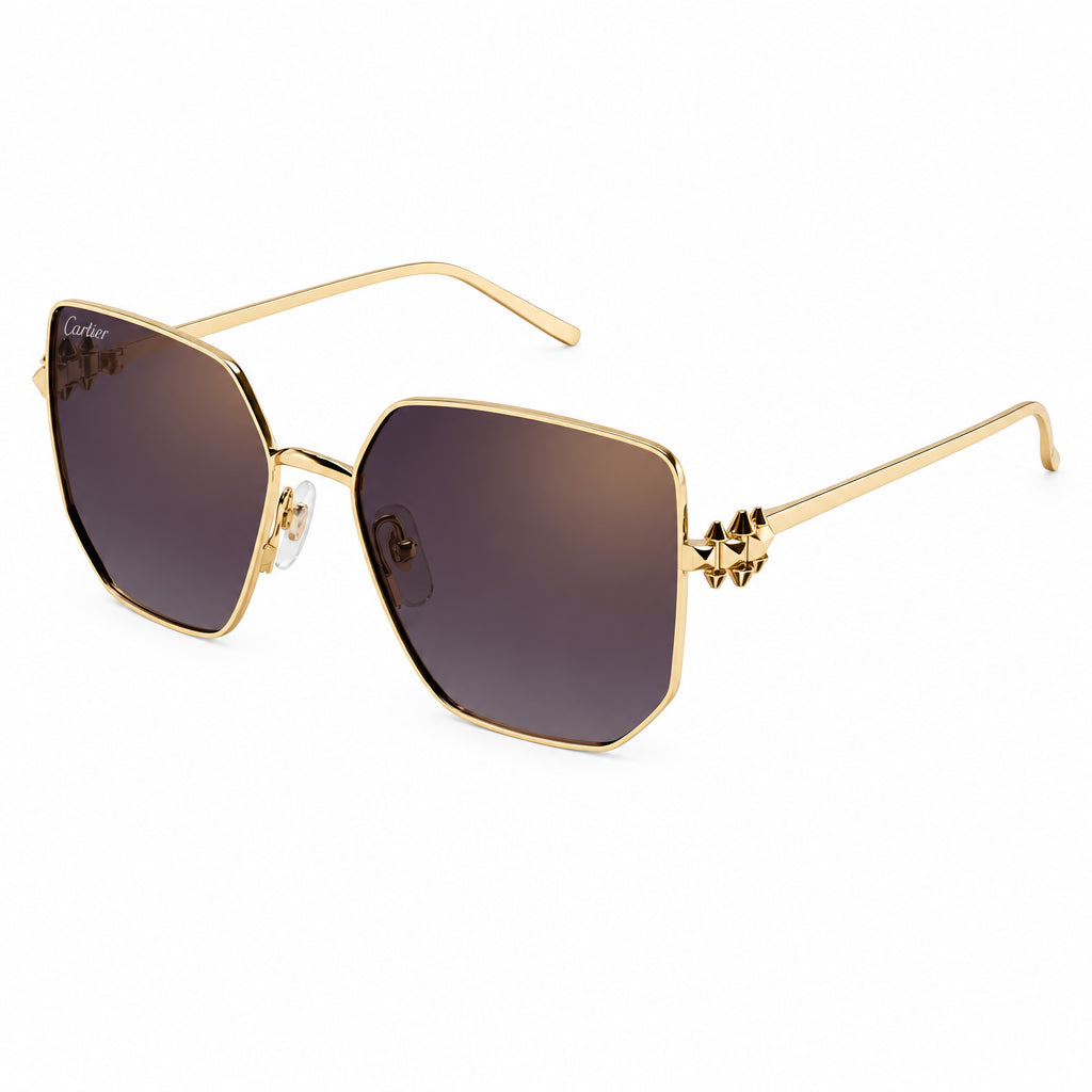 Cartier Clash de C Women Gold Finish Studded Temple Square Purple Gradient Sunglasses