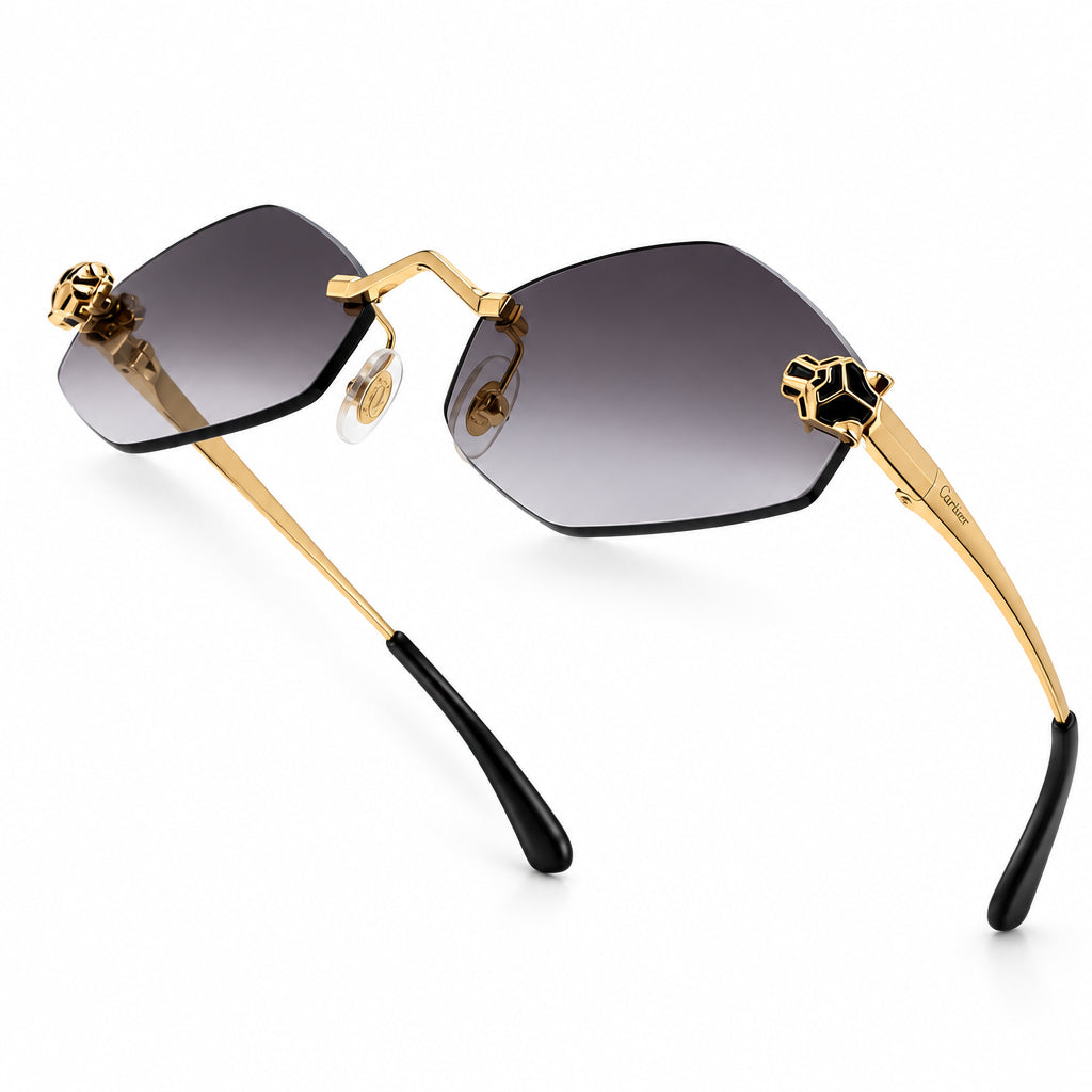 Cartier Panthère de Unisex Rimless Hexagonal Grey Sunglasses