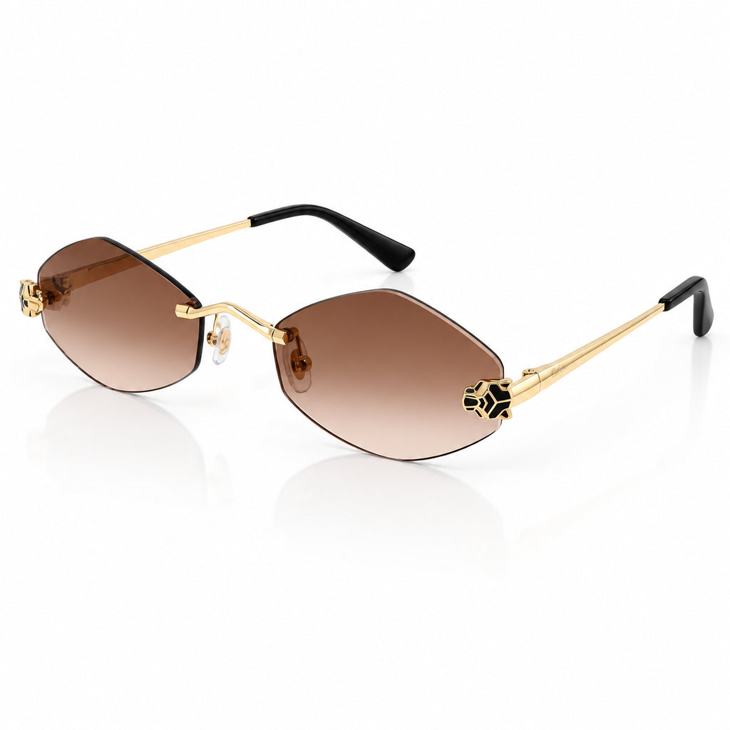 Cartier Panthère de Unisex Rimless Hexagonal Brown Sunglasses