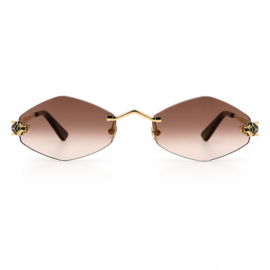 Cartier Panthère de Unisex Rimless Hexagonal Brown Sunglasses