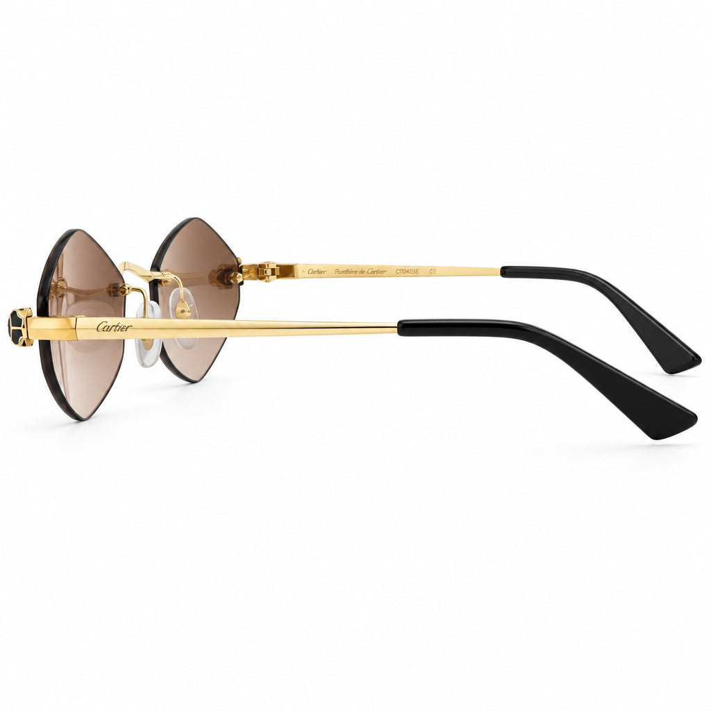Cartier Panthère de Unisex Rimless Hexagonal Brown Sunglasses