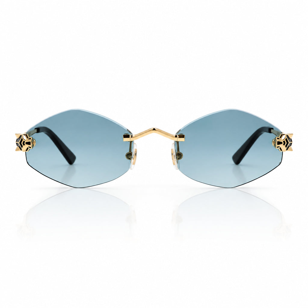 Panthère de Cartier Unisex Rimless Hexagonal Blue Sunglasses