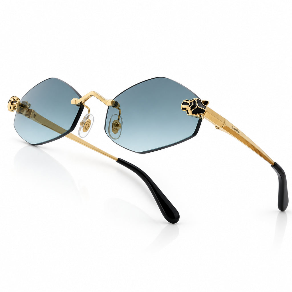 Cartier Panthère de Unisex Rimless Hexagonal Blue Sunglasses