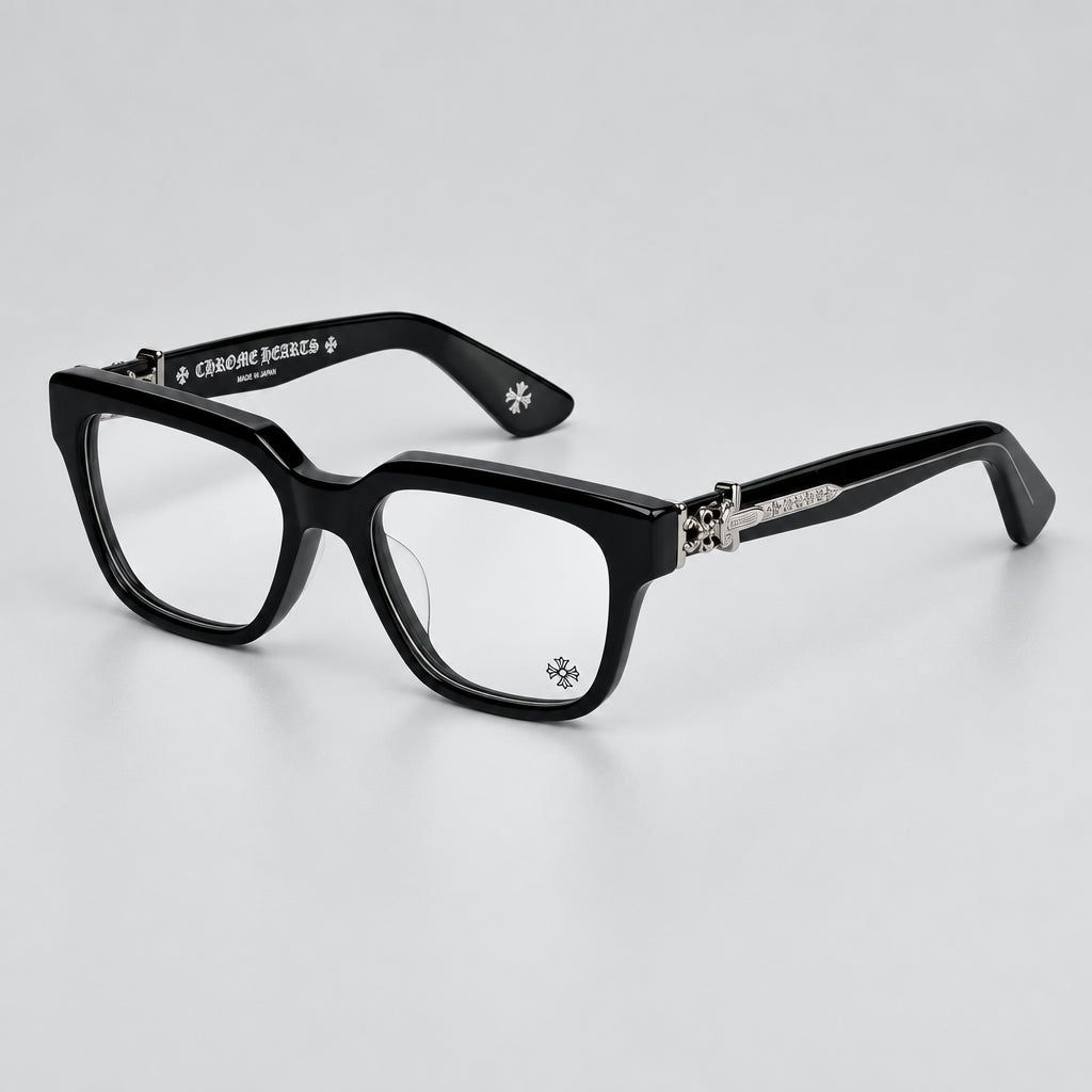Chrome Hearts Vagillionaire II Square-Frame Black & Silver Glasses