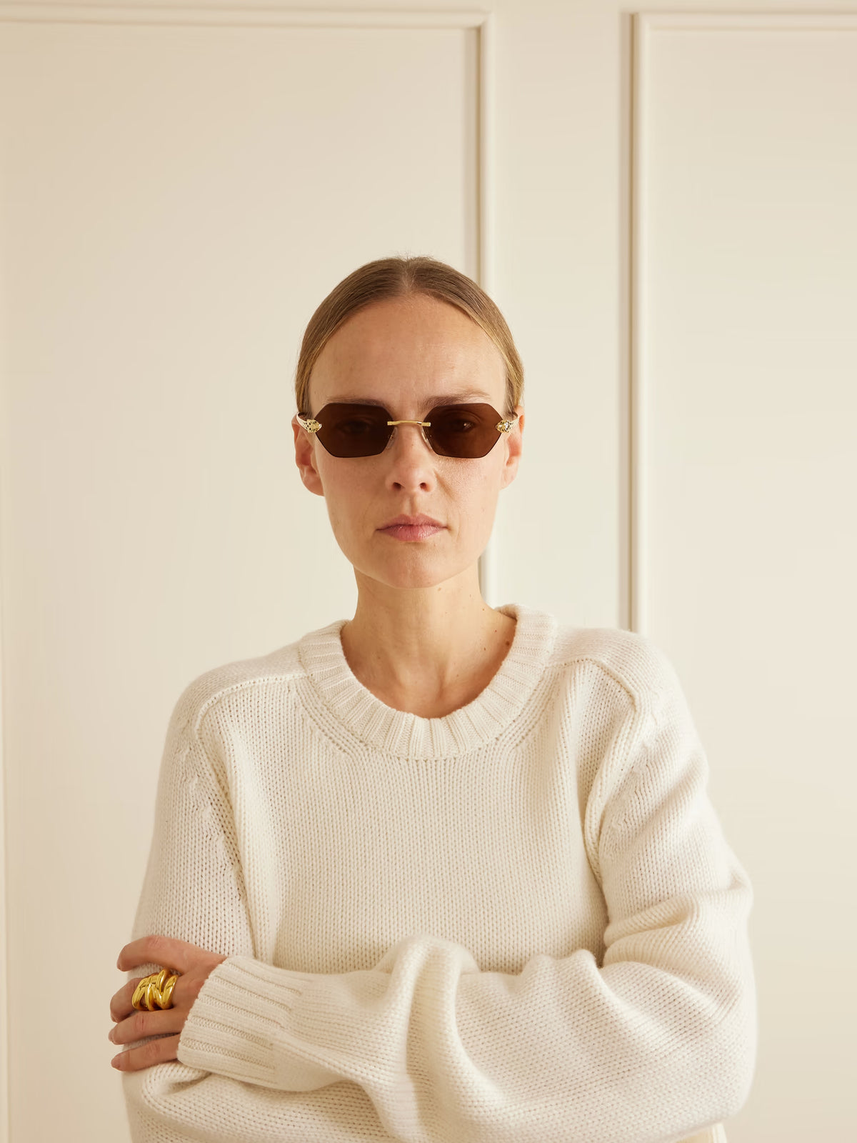 Cartier Panthère de C Women Rimless Hexagon-Frame Brown Sunglasse