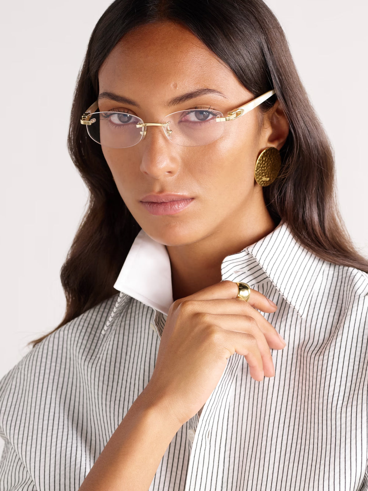 Cartier Women Rimless Cat-Eye Gold Tone Temple Transparent Eyeglasses