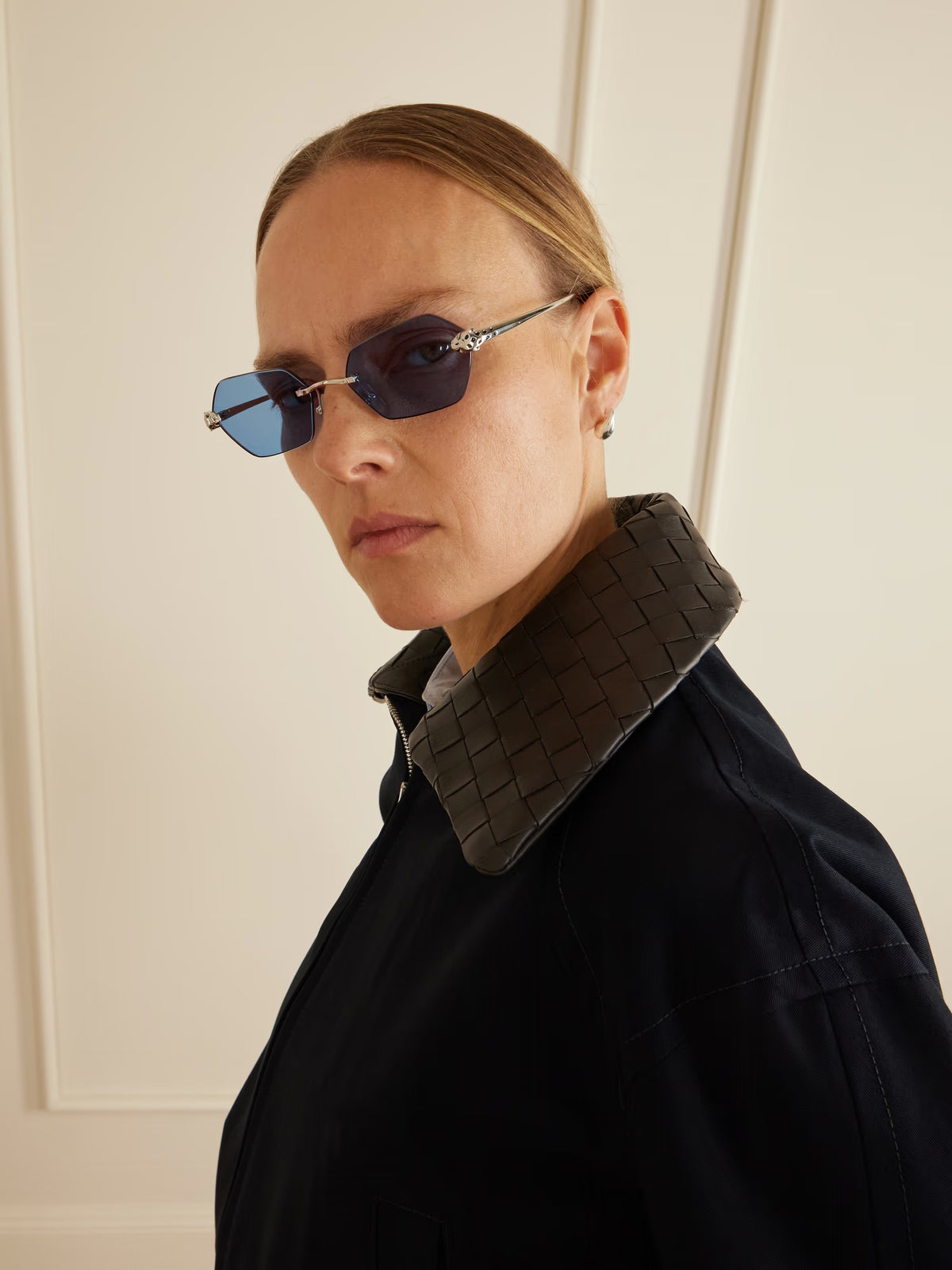 Cartier Panthère de C Women Rimless Hexagon-Frame Blue Sunglasses